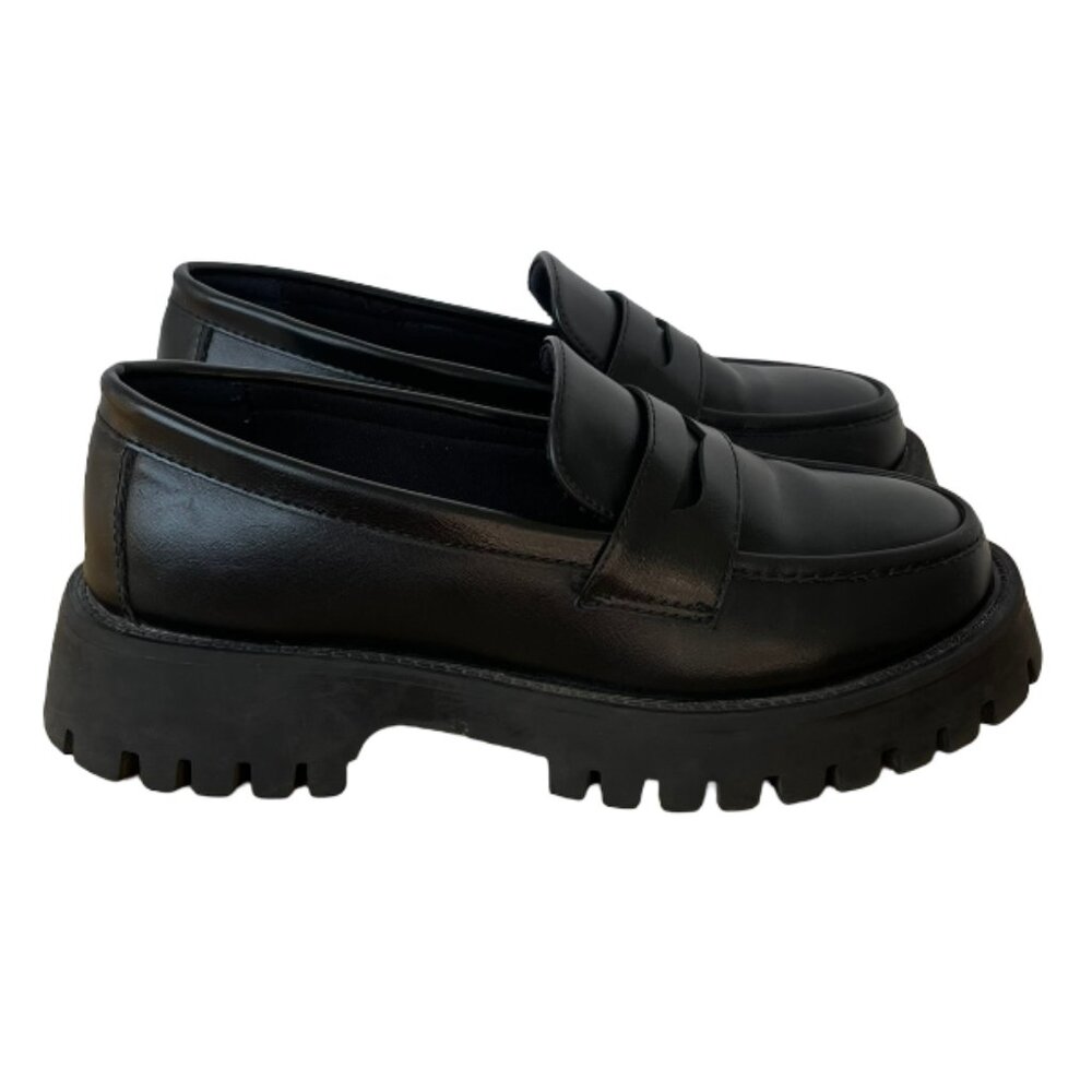 Steve Madden Platform Loafers Shoes Round Toe Black Acamedia Size 37 EU, 6.5 US